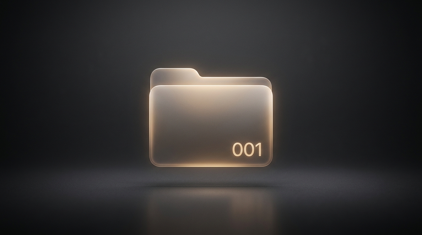A glowing folder icon labeled 001